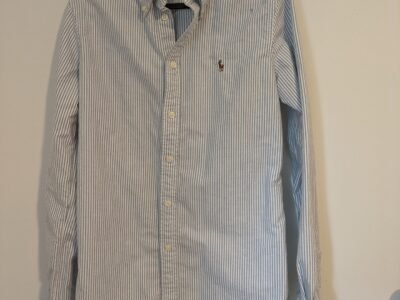 Ralph Lauren Custom Fit White & Blue Stripe Button Down Shirt - Medium