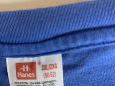 Vintage Blue Pocket T-Shirt Adult XL Basic Hanes Heavyweight 90s Single Stitch (2XL shrunk to XL)