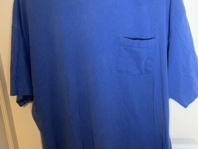 Vintage Blue Pocket T-Shirt Adult XL Basic Hanes Heavyweight 90s Single Stitch (2XL shrunk to XL)